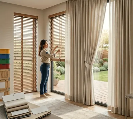 Fotografía a una Mujer que no sabía si colocar cortinas o persianas en el interior de su casa