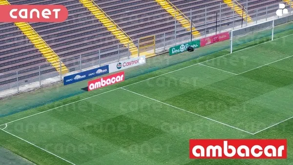 Fotografía de una alfombra 3D de Canetcam para uso publicitario en un campo de fútbol